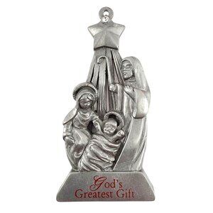 Gloria Duchin Pewter Christmas Tree Ornament God's Greatest Gift Nativity Scene